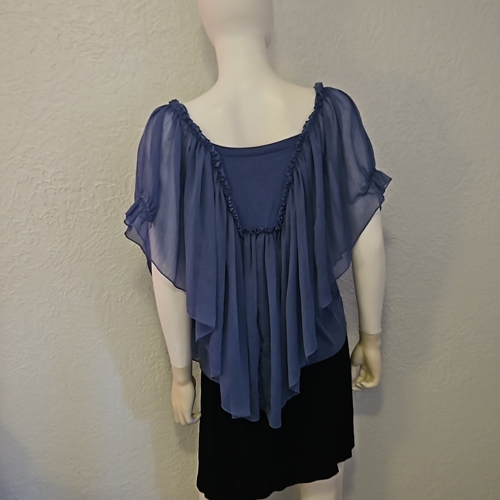 VTG NINE WEST Fairycore Blue Crochet Lace Chiffon Shawl Poncho Festival Top - Picture 7 of 9